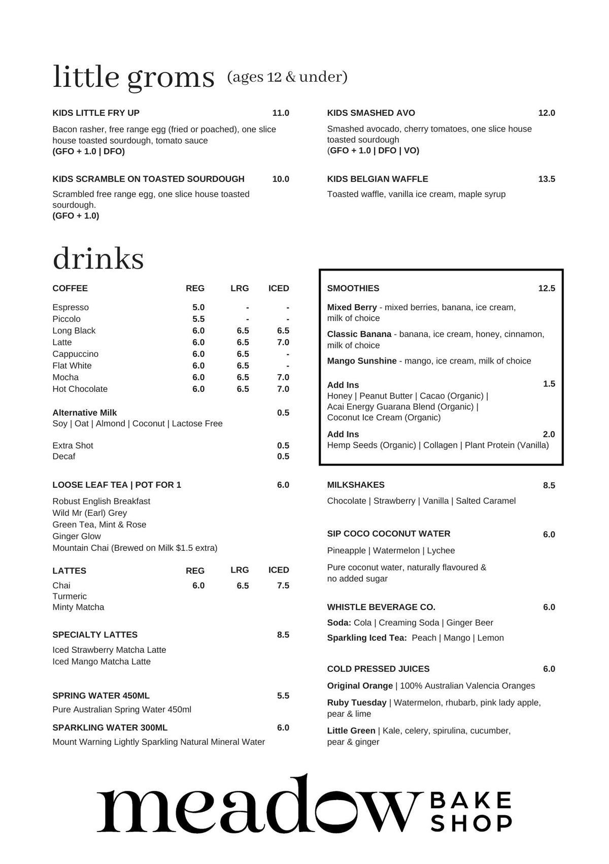 Brunch Menu – Meadow Bake Shop